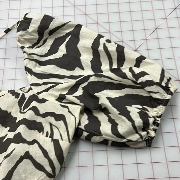 HALARA NWT Boho Beach Zebra Puff SLV Tie Back Square Neck Brown/Tan Crop Top XL - Picture 7 of 16